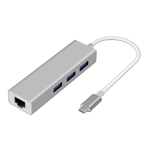 [AO-AD-1010] Adaptador USB-C a USB, RJ45 AON AO-AD-1010 Macho-Hembra Plateado