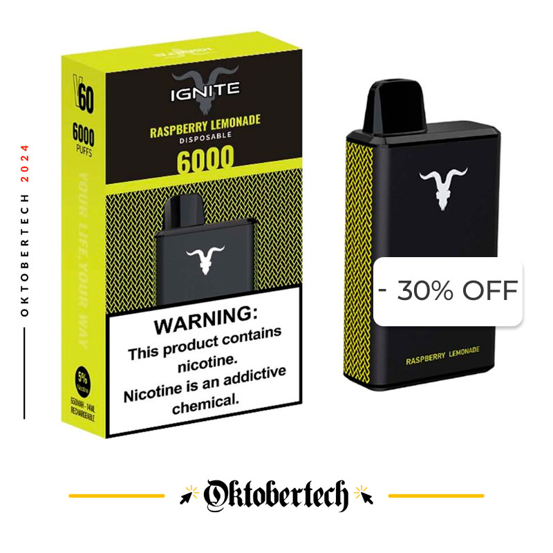Vape Electrónico Ignite V60 6000 Puffs Nic 5g Raspberry Lemonade