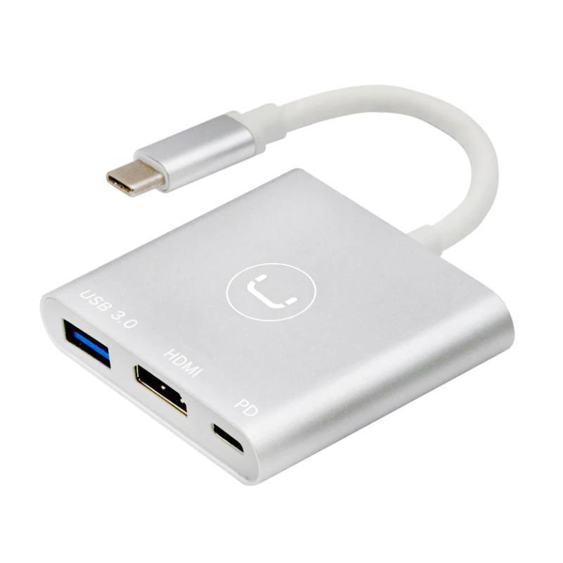 Adaptador 3 en 1 Unno Tekno HB1101SV USB-C Plateado
