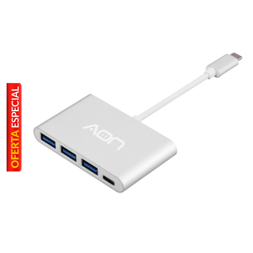 [AO-AD-1009] Adaptador USB-C a USB, USB-C AON AO-AD-1009 Macho-Hembra Plateado