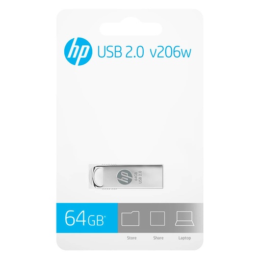 [HPD206W-64GB] Memoria USB HP 64GB v206W 2.0 Flash Drives Plateado