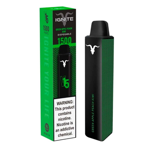 [810025993467] Vape Electronico Ignite V15 1500 Puffs Nic 5g Green Apple Peach Kiwi