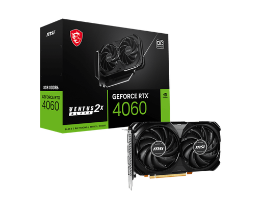 [GEFORCE RTX 4060 Ventus 2X Black 8G OC] Tarjeta de Video 8GB GDDR6 MSI GeForce RTX 4060 Ventus 2X OC HDMI DP PCIe 4.0
