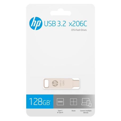 [HPFD206C-128] Memoria USB HP OTG Tipo C 128GB x206c 3.2 Dorado