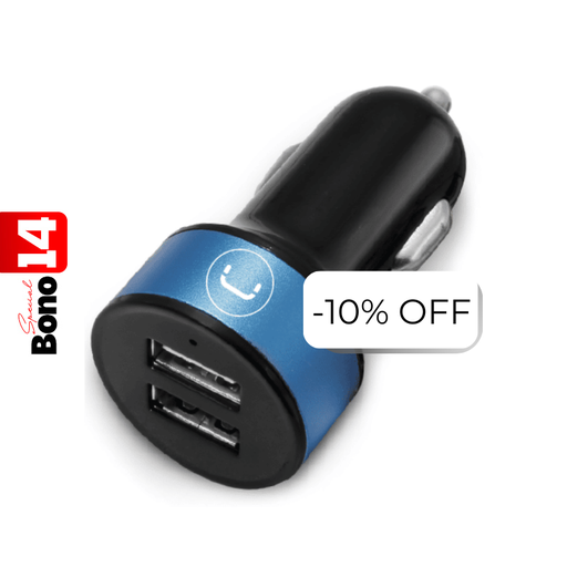 [PW5002BK] Cargador Unno Tekno PW5002BK para Carro Dual USB-A 2.1A Negro/Celeste