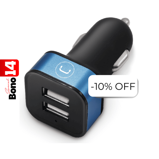 [PW5021BK] Cargador Unno Tekno PW5021BK para Carro Dual USB-A 3.4A Negro/Celeste