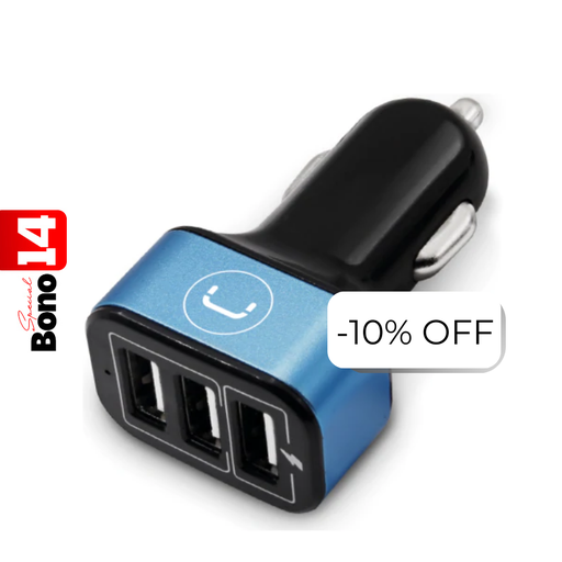 [PW5022BK] Cargador Unno Tekno PW5022BK para Carro Triple USB-A 6.0A Negro/Celeste