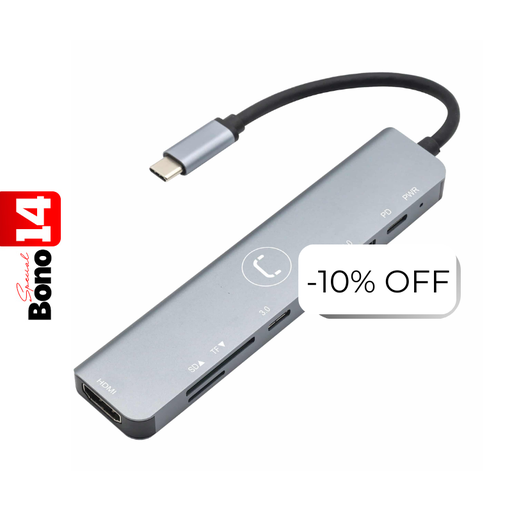 [HB1107SV] Hub Unno Tekno 7 Puertos HB1107SV USB-C Plateado
