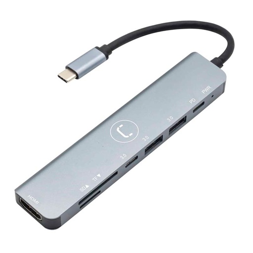 [HB1107SV] Hub Unno Tekno 7 Puertos HB1107SV USB-C Plateado