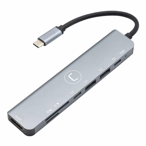 [HB1107SV] Hub Unno Tekno 7 Puertos HB1107SV USB-C Plateado