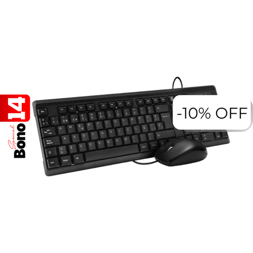 [KB6721BK] Teclado y Mouse Alámbrico Unno Tekno Klass USB Negro Español