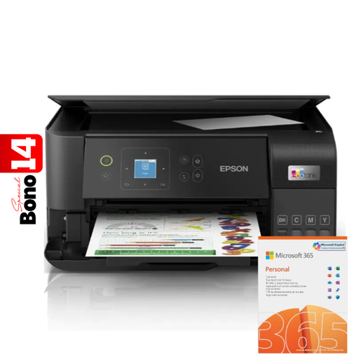 [C11CK58301+QQ2-00008TP-BUNDLE] Kit Impresora Epson Inyección Multifuncional EcoTank L3560 Wi-Fi + Licencia de Microsoft 365 Personal ESD 1 Año ***FISICA***
