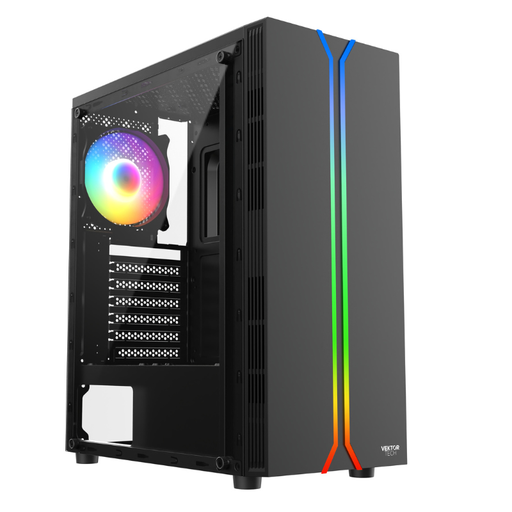 [EZQ1 + 1 CF-A13] Case Gaming VektorTech EZQ1 Media Torre Vidrio Templado ATX Negro (Sin Fuente)