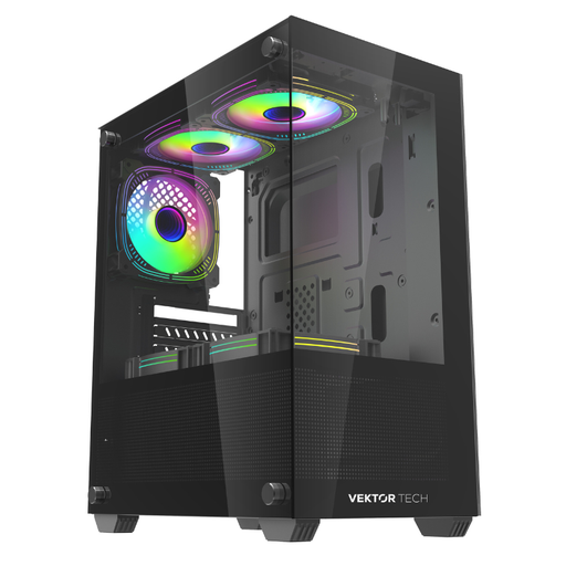 [SGM-680 + 1 CF-A13] Case Gaming VektorTech SGM-680 Mini Torre Vidrio Templado Micro ATX Negro (Sin Fuente)